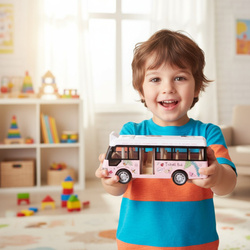 Interaktywny Autobus Szkolny Wakacyjny ZABAWKA AUTO Dźwięk Świata LED Napęd