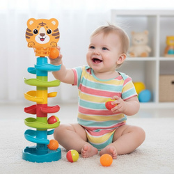 WIEŻA EDUKACYJNA TYGRYSEK ZJEŻDŻALNIA TOR DLA PIŁEK KULEK Z KOSZEM DZIECI