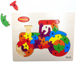 TRAKTOR Puzzle KLOCKI DREWNIANE dla dzieci LITERKI