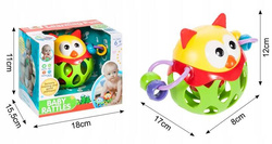 MIEKKA PIŁKA GRZECHOTKA SENSORYCZNA GUMOWA SÓWKA GRYZAK DLA DZIECI