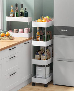 PÓŁKA ŁAZIENKOWA KUCHENNA SZAFKA NA KÓŁKACH REGAŁ 4 POZIOMOWY Z HACZYKAMI