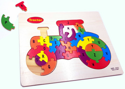 TRAKTOR Puzzle KLOCKI DREWNIANE dla dzieci LITERKI