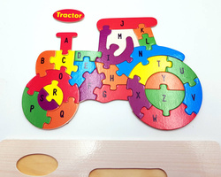 TRAKTOR Puzzle KLOCKI DREWNIANE dla dzieci LITERKI