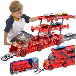 DUŻY TIR laweta CIĘŻARÓWKA rozkładana z 6x auta Wyrzutnia ZESTAW dla dzieci