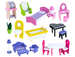 DUŻY Drewniany domek dla LALEK meble ZA2122