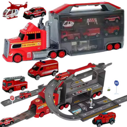 ZESTAW CIĘŻARÓWKA PARKING TOR JAZDY GARAŻ DLA DZIECI +5 AUTKA STRAŻ ZABAWKA