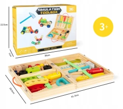 DREWNIANY ZESTAW NARZĘDZIA DLA MAJSTERKOWICZA WARSZTAT SKRZYNKA WALIZKA 35e