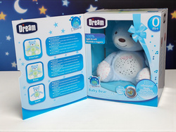 PLUSZOWY MIŚ USYPIACZ PROJEKTOR GWIAZD MUZYCZNA LAMPKA NOCNA I MELODIE BLUE