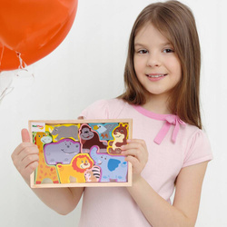 DREWNIANE PUZZLE UKŁADANKA ZWIERZETA ZWIERZĄTKA LEW SŁOŃ ZOO DLA DZIECI