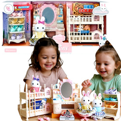 KRÓLIK FIGURKA ZESTAW SYPIALNIA Z MEBELKAMI UBRANKA PREZENT DLA DZIEWCZYNKI