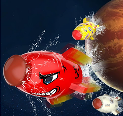 RAKIETA WODNA + WYRZUTNIA WATER ROCKET Z ZRASZACZEM CZERWONY REKIN FONTANNA