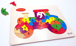 TRAKTOR Puzzle KLOCKI DREWNIANE dla dzieci LITERKI