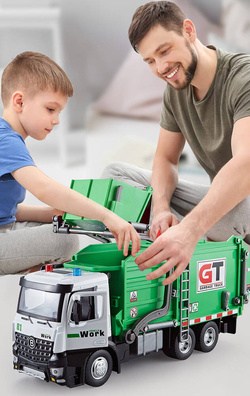 AUTO ŚMIECIARKA METALOWA Z NAPĘDEM ZABAWKA KOSZE NA SEGREGACJA DLA DZIECI