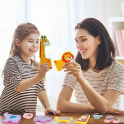 DREWNIANE PUZZLE UKŁADANKA ZWIERZETA ZWIERZĄTKA LEW SŁOŃ ZOO DLA DZIECI