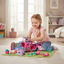 WAKACYJNY KAMPER MARZEŃ Z LALKA DOMEK LALEK BASEN AUTO ZABAWKA DZIEWCZYNKI