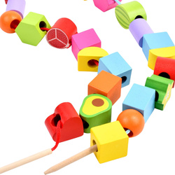 DREWNIANA UKŁADANKA KLOCKI SORTER KORALIKI ZESTAW DO NAWLEKANIA 25 el.