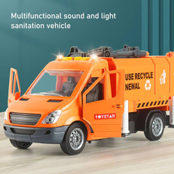 AUTO ŚMIECIARKA CIĘŻARÓWKA Z PODNOSZONYM ŚMIETNIKIEM 2x kosze DRZWI Św/Dźw