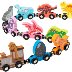 Kolejka Drewniana DINO Pociąg na Magnes DINOZAURY Wagony Zestaw dla Dzieci