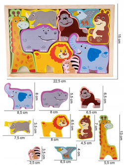 DREWNIANE PUZZLE UKŁADANKA ZWIERZETA ZWIERZĄTKA LEW SŁOŃ ZOO DLA DZIECI