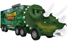 AUTO DINOZAUR ZE ZJEŻDŻALNIĄ LAWETA tir autka W WALIZCE POJAZDY DINOZAURY