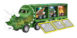 AUTO DINOZAUR ZE ZJEŻDŻALNIĄ LAWETA tir autka W WALIZCE POJAZDY DINOZAURY