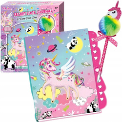 PAMIĘTNIK SEKRETNY NA KOD SZYFR DŁUGOPIS UNICORN JEDNOROŻEC Z POMPONEM