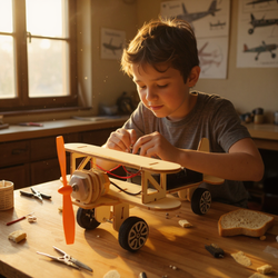 DREWNIANY SAMOLOT MODEL DO SKŁADANIA NA BATERIE SILNIK ZABAWKA DLA DZIECI