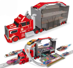 ZESTAW CIĘŻARÓWKA PARKING TOR JAZDY GARAŻ DLA DZIECI +5 AUTKA STRAŻ ZABAWKA