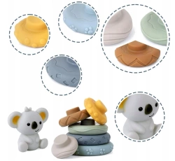 KLOCKI SENSORYCZNE GRYZAKI WIEŻA KOSTKA DO UKŁADANIA Z MIŚ MIĘKKIE GUMOWE