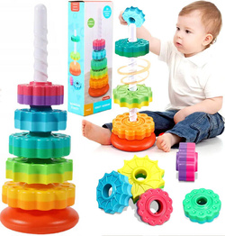 ZAKRĘCONA WIEŻA ZABAWKI DO UKŁADANIA EDUKACYJNE DLA DZIECI SENSORYCZNE +12m