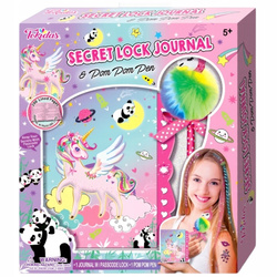 PAMIĘTNIK SEKRETNY NA KOD SZYFR DŁUGOPIS UNICORN JEDNOROŻEC Z POMPONEM