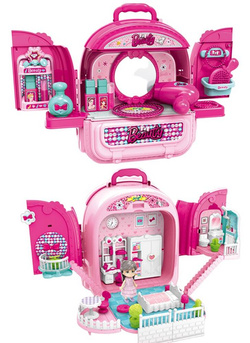 TOALETKA W WALIZCE DOMEK z lalką PLECAK ZESTAW piękności do zabawy 3w1