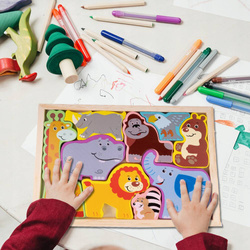 DREWNIANE PUZZLE UKŁADANKA ZWIERZETA ZWIERZĄTKA LEW SŁOŃ ZOO DLA DZIECI