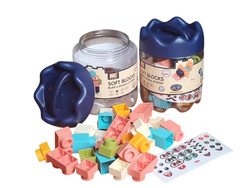 DUŻE MIĘKKIE KLOCKI 30 EL. DLA DZIECI PLASTIKOWE ZESTAW POJEMNIK I NAKLEJKI