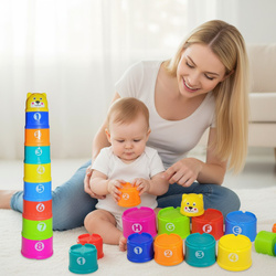 WIEŻA PIRAMIDKA MIŚ KOLOROWE KUBECZKI DO WODY KĄPIELI ZABAWY UKŁADANIA 9sz.