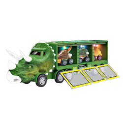 AUTO DINOZAUR ZE ZJEŻDŻALNIĄ LAWETA tir autka W WALIZCE POJAZDY DINOZAURY