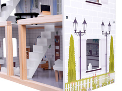 Drewniany domek dla LALEK z meblami STYL Boho +LED