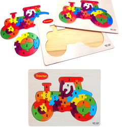 TRAKTOR Puzzle KLOCKI DREWNIANE dla dzieci LITERKI