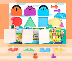 TABLICA SENSORYCZNA DREWNIANA Z ZAMKAMI DO ODKRYWANIA MOTORYKI DZIECKA