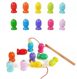 Drewniane Gra Łowienie Rybek KOTEK Klocki MAGNESY