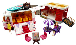 AUTOBUS AUTO dla LALEK Kamper marzeń z przyczepa otwierany DOMEK figurki