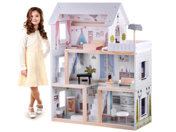 Drewniany domek dla LALEK z meblami STYL Boho +LED