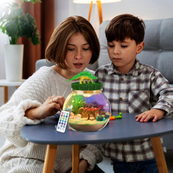 TERRARIUM KULA Z DINOZAURAMI ZESTAW LAMPKA NOCNA LED NA PILOT DLA DZIECI