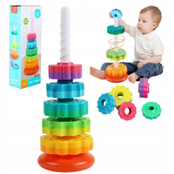 ZAKRĘCONA WIEŻA ZABAWKI DO UKŁADANIA EDUKACYJNE DLA DZIECI SENSORYCZNE +12m
