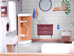 Drewniany domek dla LALEK z meblami STYL Boho +LED