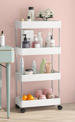 PÓŁKA ŁAZIENKOWA KUCHENNA SZAFKA NA KÓŁKACH REGAŁ 4 POZIOMOWY Z HACZYKAMI