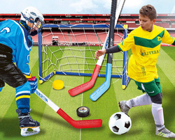 ZESTAW DO GRY w UNIHOKEJA i BRAMKA PIŁKARSKA DLA DZIECI KIJE KRĄŻEK PIŁKA