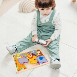 DREWNIANE PUZZLE UKŁADANKA ZWIERZETA ZWIERZĄTKA LEW SŁOŃ ZOO DLA DZIECI