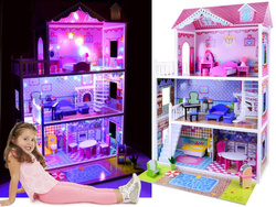 DUŻY Drewniany domek dla LALEK meble ZA2122