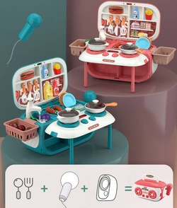 ZESTAW kuchenny KUCHNIA W WALIZCE RADIO zabawka do pokoju dla dzieci 2w1